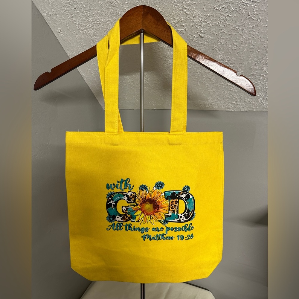 Yellow Inspirational Tote Bag “With God All Things Are Possible “